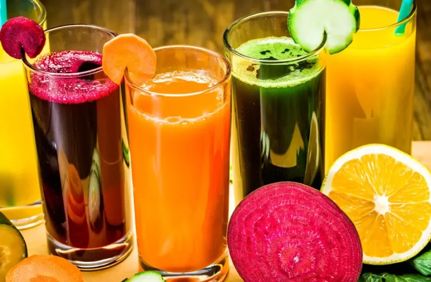 best juice to drink in the morning + Several juices are on the table