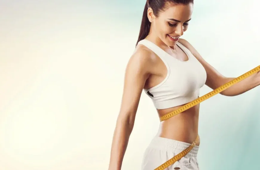 weight loss morning drink + A woman is measuring her waist with a tape measure