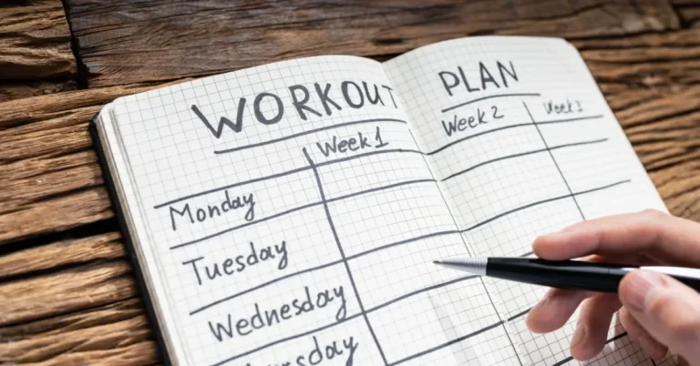 pilates workout plan + A book with a workout plan is on the table