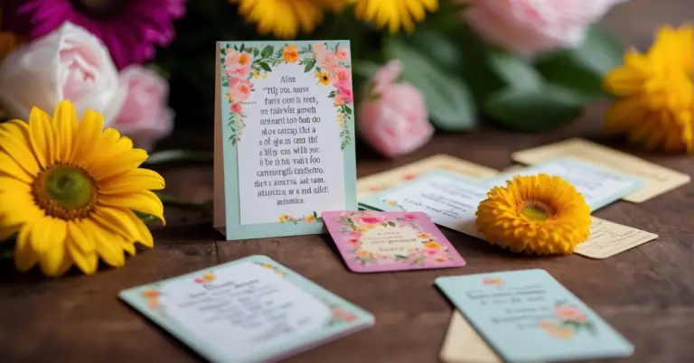 Daily Affirmations For Women: A stack of daily affirmation cards with empowering messages for women, surrounded by colorful flowers and uplifting symbols